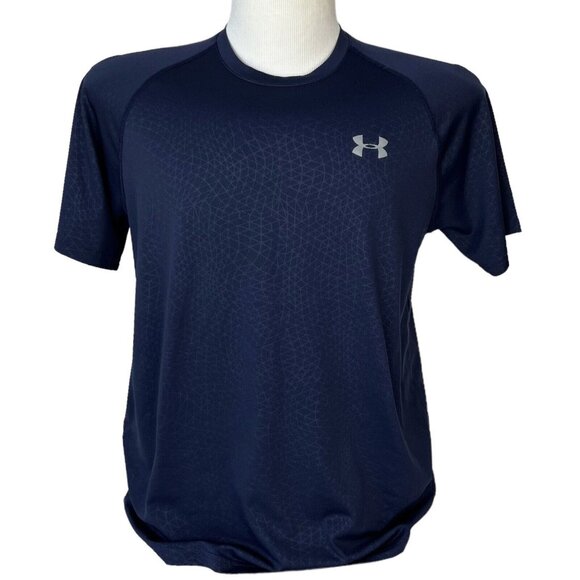 Under Armour Tshirt Mens Medium Blue Short Sleeves Heat Gear Patterned - Picture 1 of 7